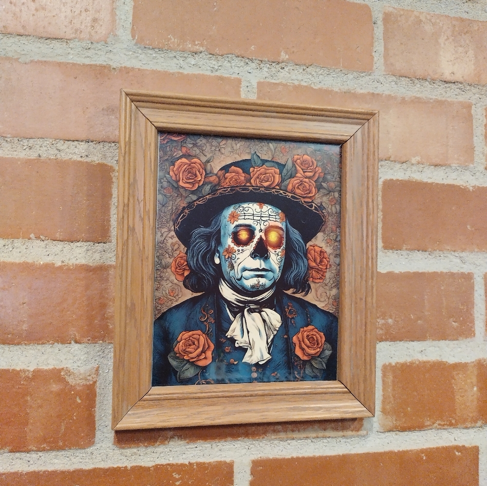 Dia de los muertos Benjamin Franklin Framed Art Print By Neon Nicho